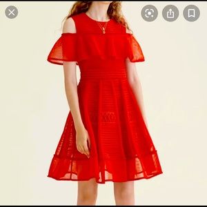 Maje Dress with Ruffle in red